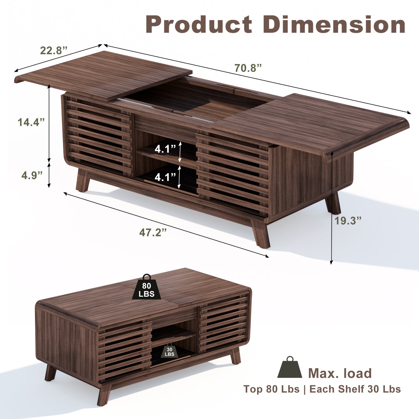 Save 50% - Mid Century Modern Coffee Table with Hidden Storage & Sliding Door, Walnut Finish Dining Table for Living Room