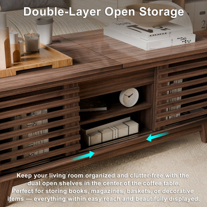 Save 50% - Mid Century Modern Coffee Table with Hidden Storage & Sliding Door, Walnut Finish Dining Table for Living Room