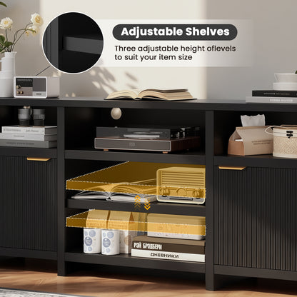 Save 50% - Farmhouse Modern TV Stand for 75 Inch TVs, Mid Century Style Media Console with LED Lights