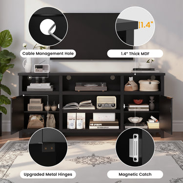Modern farmhouse TV stand by Belord with LED lights, suitable for 75-inch TVs, mid-century style media console entertainment center.