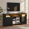Modern farmhouse TV stand by Belord for 75-inch TVs, mid-century media console with LED lighting and storage.