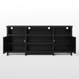 Modern farmhouse TV stand by Belord for 75-inch TVs, mid-century style media console with LED lighting and storage.