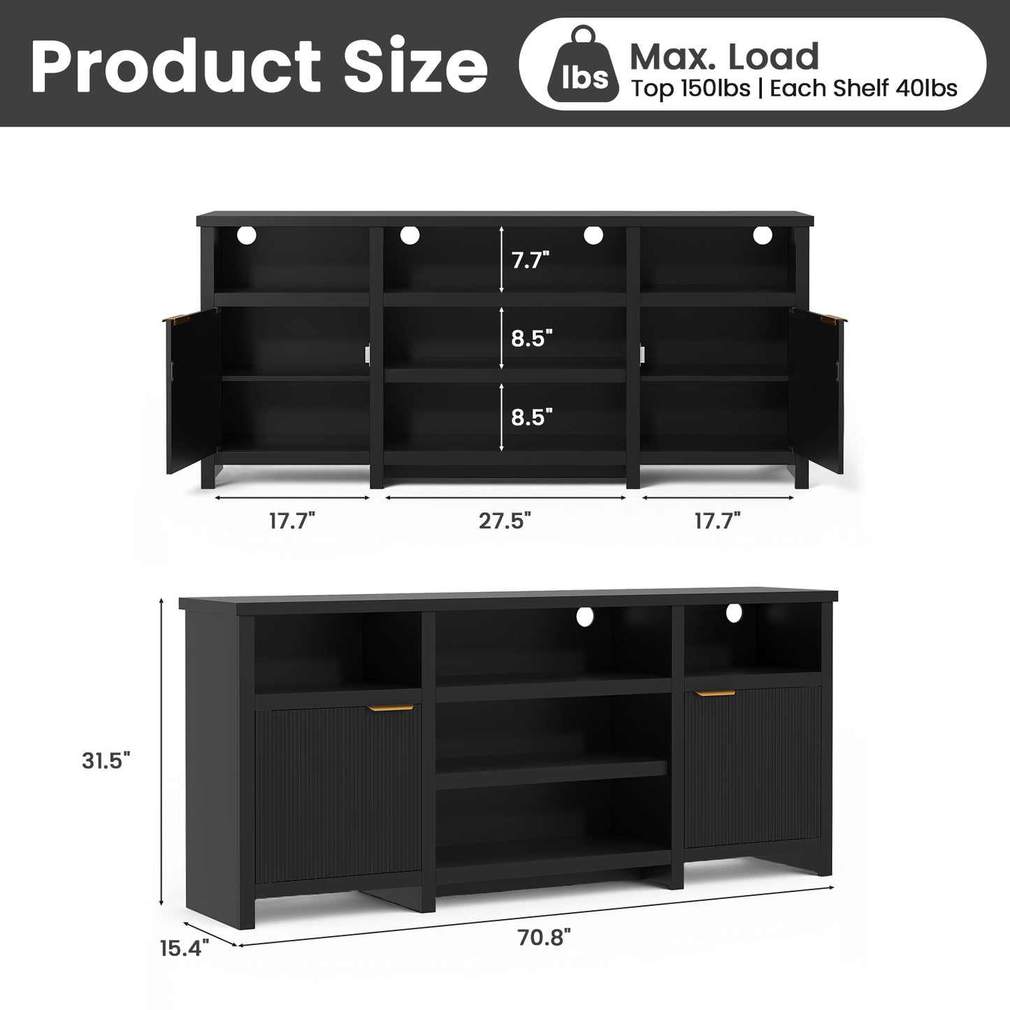 Save 50% - Farmhouse Modern TV Stand for 75 Inch TVs, Mid Century Style Media Console with LED Lights