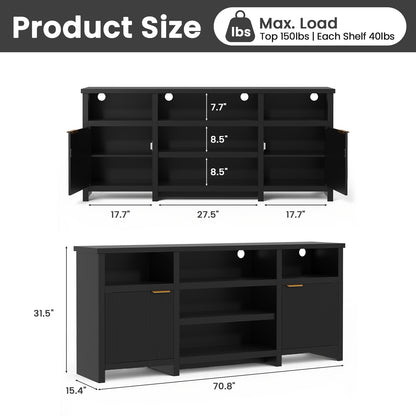Save 50% - Farmhouse Modern TV Stand for 75 Inch TVs, Mid Century Style Media Console with LED Lights