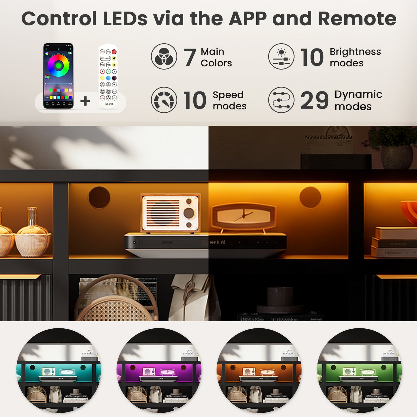 Save 50% - Farmhouse Modern TV Stand for 75 Inch TVs, Mid Century Style Media Console with LED Lights