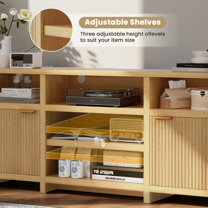 Save 50% - Farmhouse Modern TV Stand for 75 Inch TVs, Mid Century Style Media Console with LED Lights