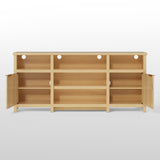Modern farmhouse TV stand by Belord for 75-inch TVs with LED lighting, mid-century style media console, entertainment center.