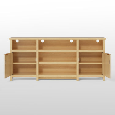 Modern farmhouse TV stand by Belord for 75-inch TVs with LED lighting, mid-century style media console, entertainment center.