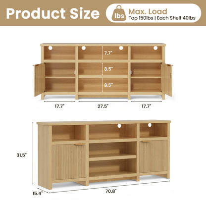 Save 50% - Farmhouse Modern TV Stand for 75 Inch TVs, Mid Century Style Media Console with LED Lights