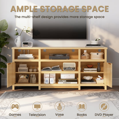 Save 50% - Farmhouse Modern TV Stand for 75 Inch TVs, Mid Century Style Media Console with LED Lights