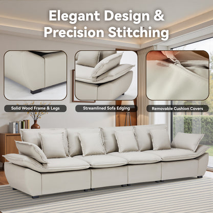 Save 50% - 4-Seater Modular Sectional Sofa with Storage Ottomans, Reversible Deep Seat Sleeper Couch with Removable Backrest & Throw Pillows