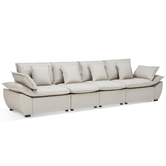 Save 50% - 4-Seater Modular Sectional Sofa with Storage Ottomans, Reversible Deep Seat Sleeper Couch with Removable Backrest & Throw Pillows