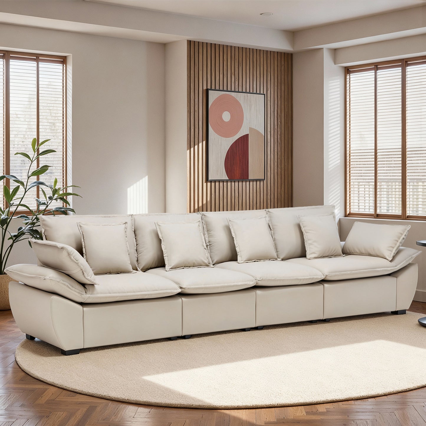 Save 50% - 4-Seater Modular Sectional Sofa with Storage Ottomans, Reversible Deep Seat Sleeper Couch with Removable Backrest & Throw Pillows