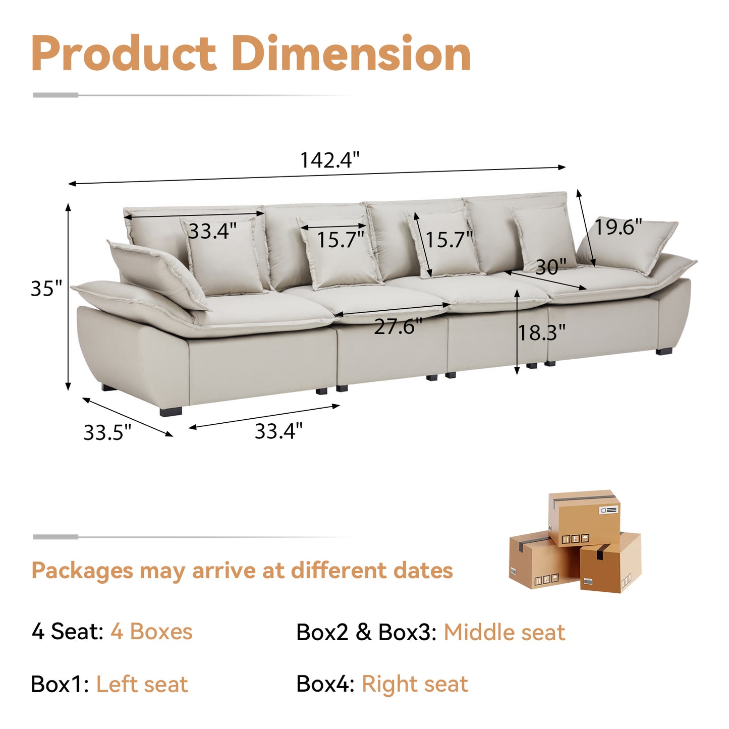 Save 50% - 4-Seater Modular Sectional Sofa with Storage Ottomans, Reversible Deep Seat Sleeper Couch with Removable Backrest & Throw Pillows