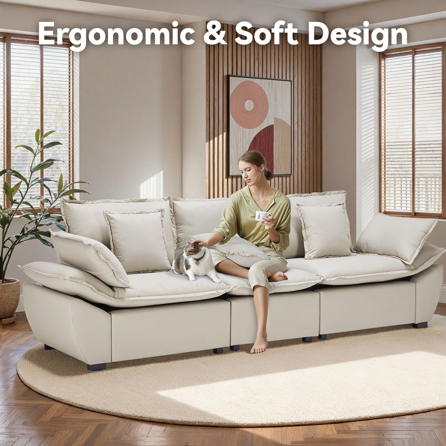 Save 50% - 114" Modular L-Shaped Sectional Sofa, Comfy Deep Seat Sleeper Sofa Bed, Cloud Couch with Thickened Sponge & Removable Covers