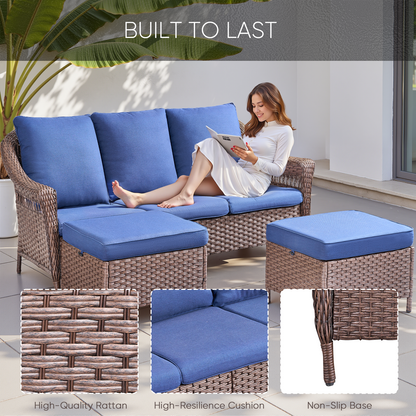 Save 50% - 3-Seater Outdoor Wicker Patio Sofa with High Backrest, Deep Seat Rattan Couch with Removable Cushions for Balcony, JL Series
