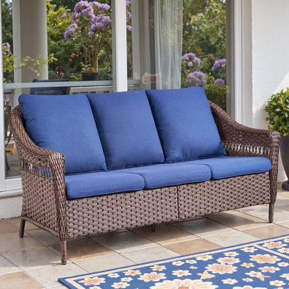 Save 50% - 3-Seater Outdoor Wicker Patio Sofa with High Backrest, Deep Seat Rattan Couch with Removable Cushions for Balcony, JL Series