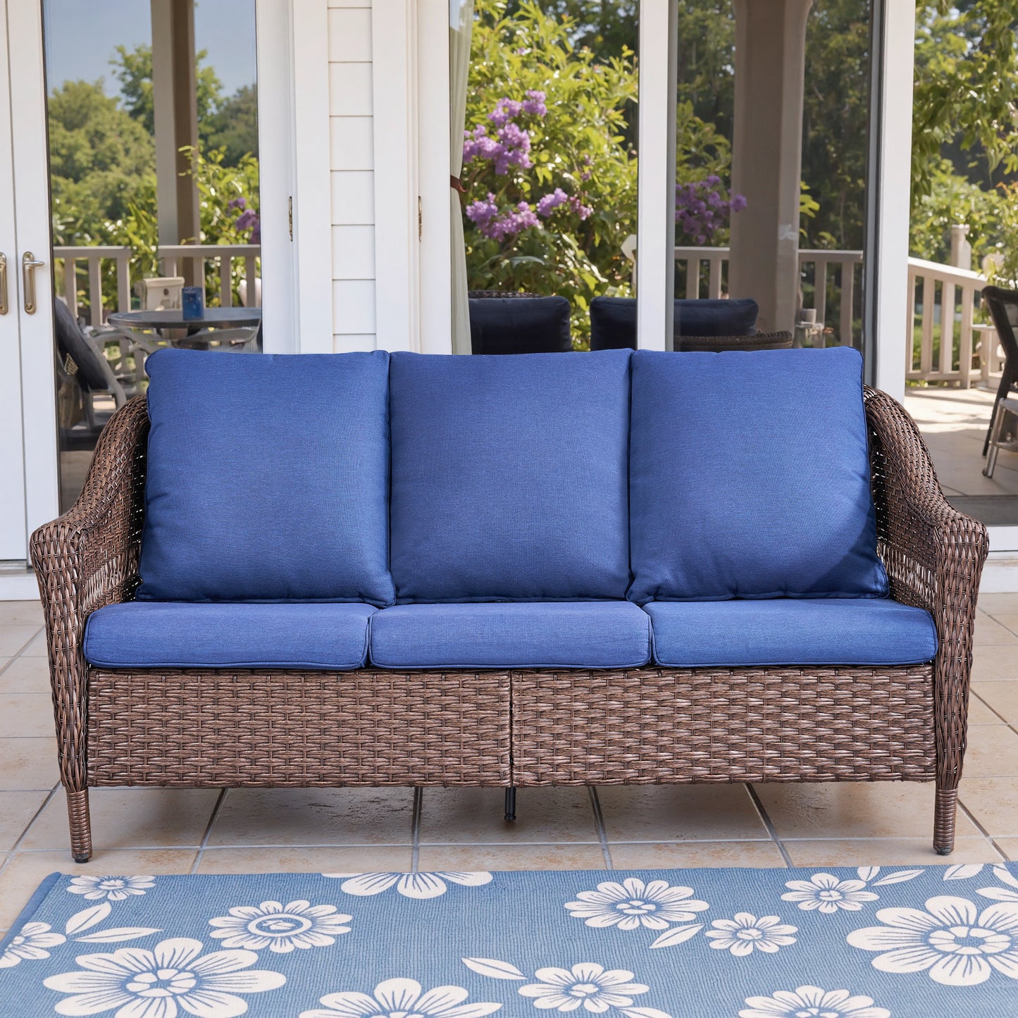 Save 50% - 3-Seater Outdoor Wicker Patio Sofa with High Backrest, Deep Seat Rattan Couch with Removable Cushions for Balcony, JL Series