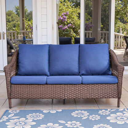 Save 50% - 3-Seater Outdoor Wicker Patio Sofa with High Backrest, Deep Seat Rattan Couch with Removable Cushions for Balcony, JL Series