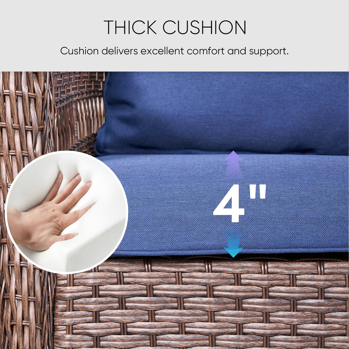 Save 50% - 3-Seater Outdoor Wicker Patio Sofa with High Backrest, Deep Seat Rattan Couch with Removable Cushions for Balcony, JL Series