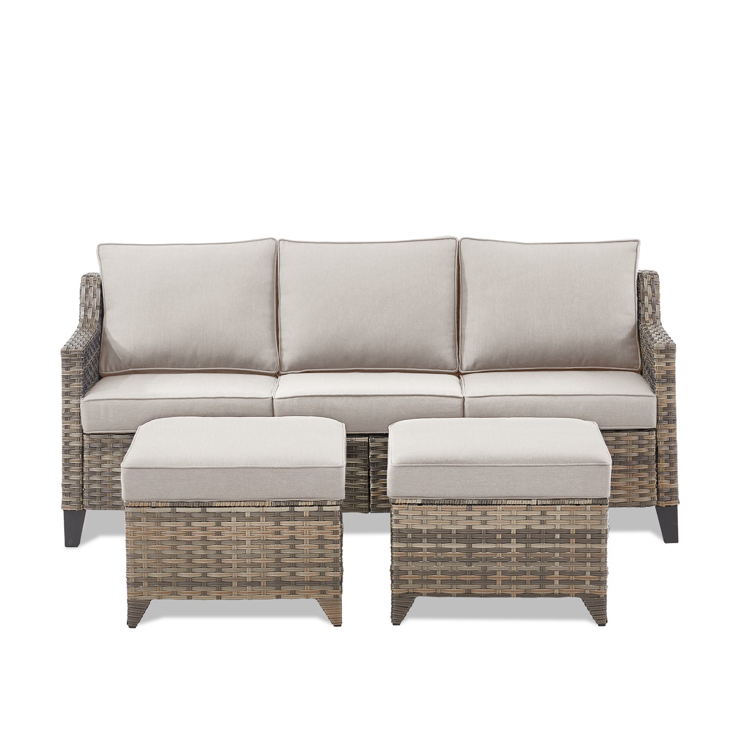 3-Piece Patio Set — All-Weather Wicker Covered Couch with Multifunctional Ottoman, FG Series