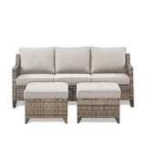 Belord 3-piece patio conversation set with all-weather wicker couch and multifunctional ottoman, perfect for outdoor seating.
