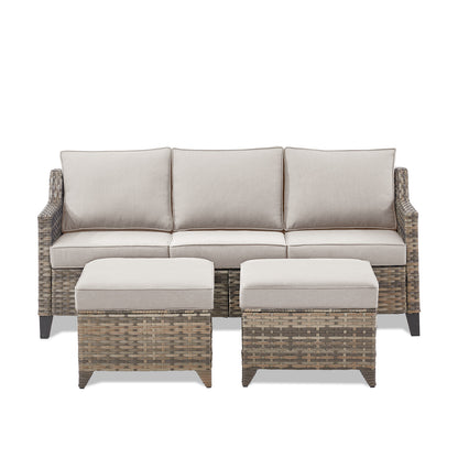 3-Piece Patio Set — All-Weather Wicker Covered Couch with Multifunctional Ottoman, FG Series