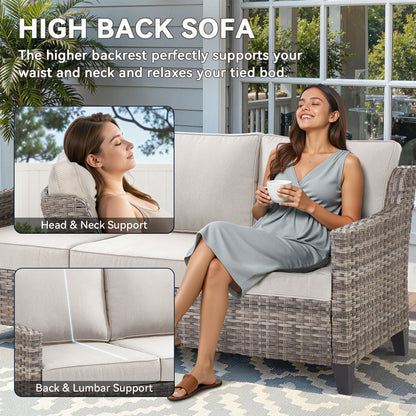 High Back Sectional & Swivel Set (6 Pc) — All-Weather Wicker Conversation Furniture, FG Series