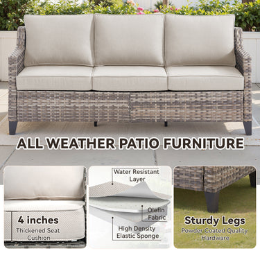 Belord 3-piece patio set with all-weather wicker, includes cushioned couch and multifunctional ottoman for outdoor lounging.