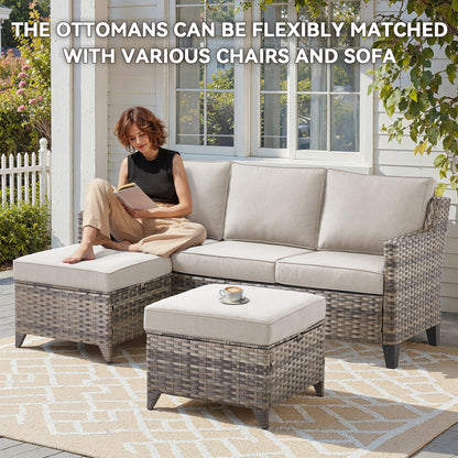 3-Piece Patio Set — All-Weather Wicker Covered Couch with Multifunctional Ottoman, FG Series