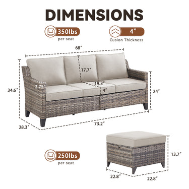 Belord 3-piece patio set with all-weather wicker couch and multifunctional ottoman, perfect for outdoor conversation spaces.