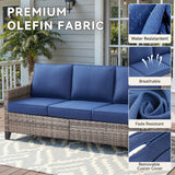 Belord 3-piece patio set with all-weather wicker couch and multifunctional ottoman for outdoor conversation and relaxation.
