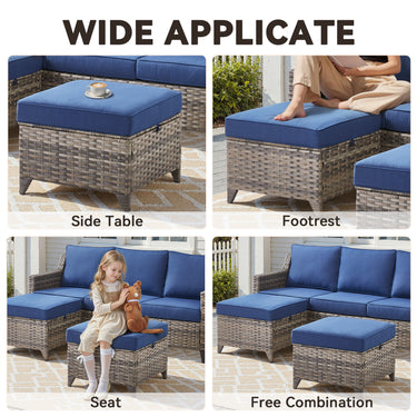 Belord 7-piece fire pit patio set with sofa, swivel chairs, ottomans, and side table, ideal for outdoor entertaining.