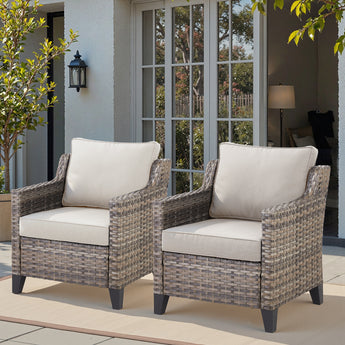 Patio Chairs Set of 2 - All Weather Rattan with Thickened Cushions, FG Series
