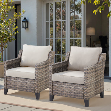 Belord 2-piece patio chairs set with all-weather wicker and thick cushions, ideal for outdoor seating and relaxation.