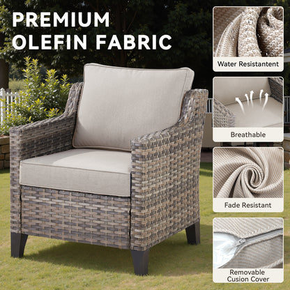 5-Piece Outdoor Lounge Suite — High-Back Wicker Couch, 2 Patio Chairs & Ottomans with Comfy Cushions, FG Series