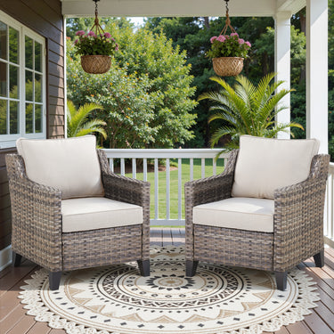 Belord 2-piece patio chairs set with all-weather wicker and thick cushions, ideal for outdoor seating and relaxation.