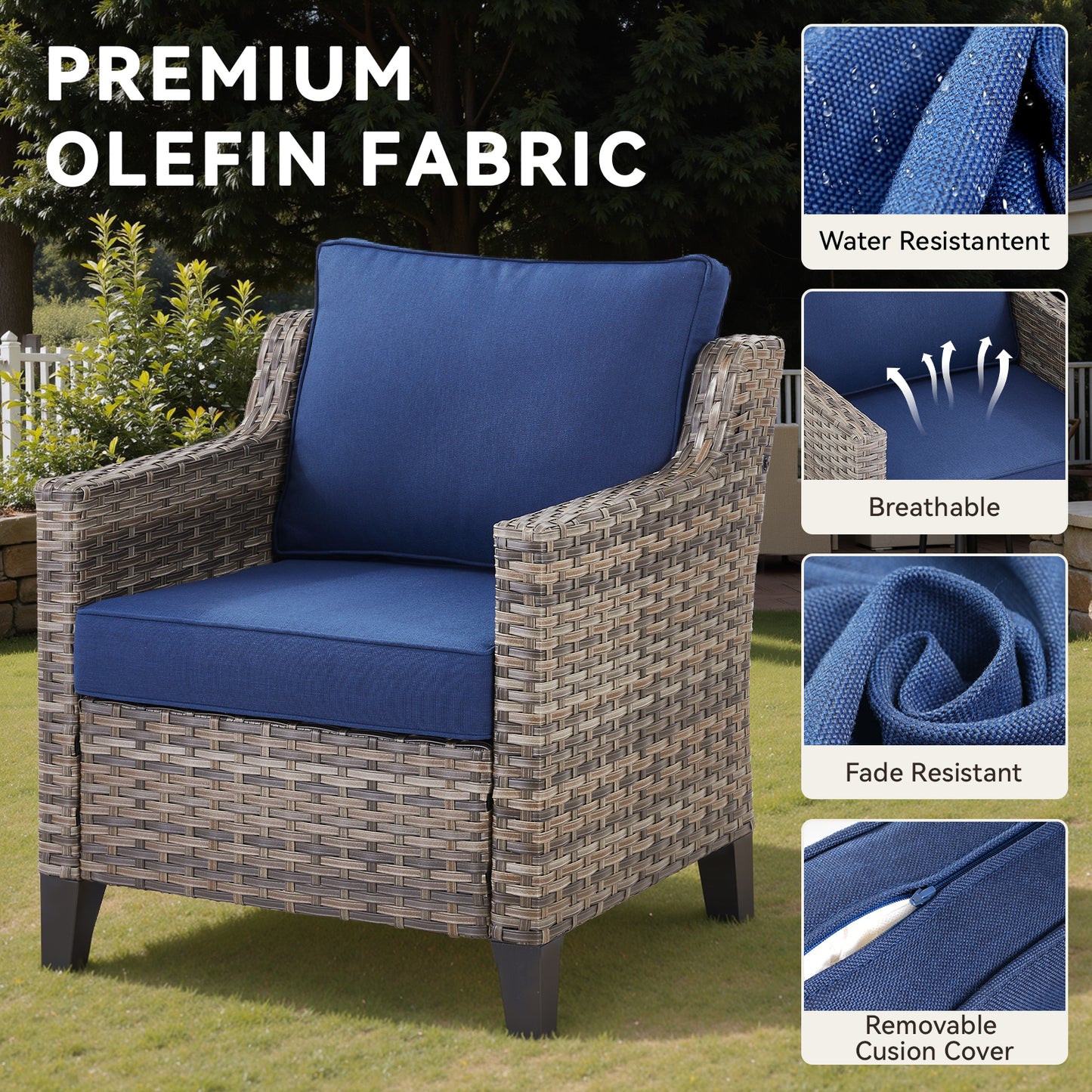 7-Piece Wicker Set: Sofa, 2 Patio Chairs, 2 Swivel Chairs with Coffee Table & Side Table, FG Series