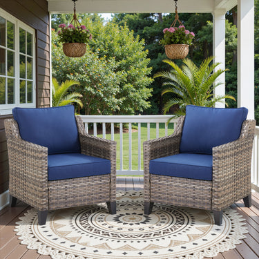 Belord 2-piece patio chairs set with all-weather wicker and thick cushions, featuring a modern design for outdoor relaxation.