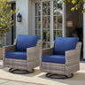 Set of two Belord high-back swivel rocker accent chairs with PE wicker frames and padded cushions, ideal for patio conversation.