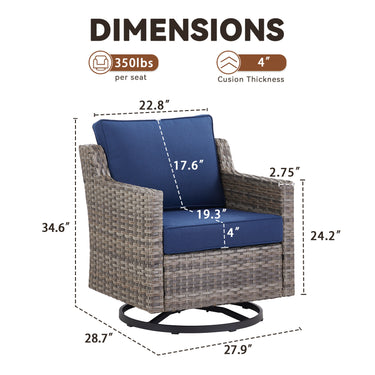 High-Back Swivel Rocker Accent Chairs (Set of 2) — PE Wicker Seating with Padded Cushions, FG Series