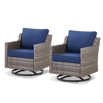 High-Back Swivel Rocker Accent Chairs (Set of 2) — PE Wicker Seating with Padded Cushions, FG Series
