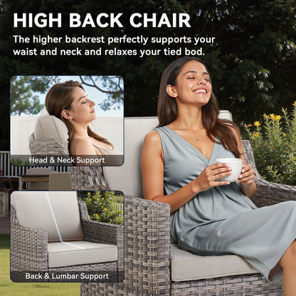 FG Series: 4-Piece Set of High-Back Swivel Rocker Chairs — PE Wicker with Padded Cushions, FG Series