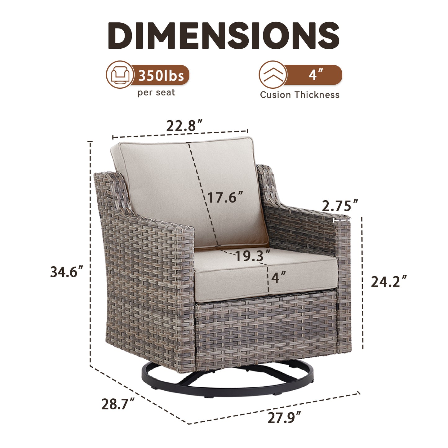 FG Series: 4-Piece Set of High-Back Swivel Rocker Chairs — PE Wicker with Padded Cushions, FG Series