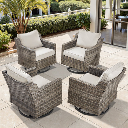 FG Series: 4-Piece Set of High-Back Swivel Rocker Chairs — PE Wicker with Padded Cushions, FG Series