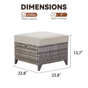 Belord 2-piece outdoor wicker ottoman set with dual-use side tables, ideal for patio or garden seating.