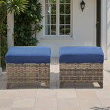 Belord 2-piece outdoor wicker ottoman set with dual-use side tables, stylish weather-resistant design for outdoor seating.
