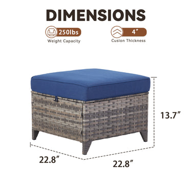 Belord 2-piece outdoor wicker ottoman set with dual-use side tables, stylish and durable for patio or garden use.