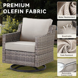 Belord 3-piece outdoor bistro set with PE rattan chairs, thick cushions, and glass coffee table for patio conversation.