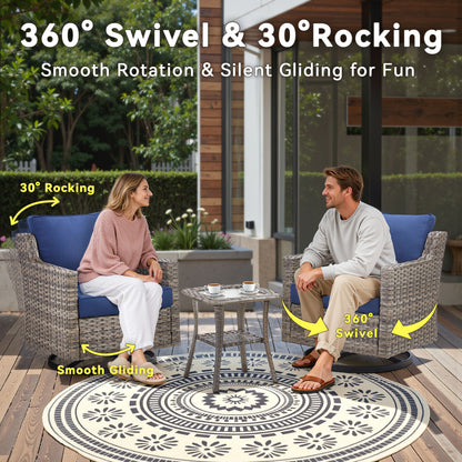 3-Piece Outdoor Bistro Set — PE Rattan Chairs with Thick Cushions & Glass Coffee Table Ensemble, FG Series